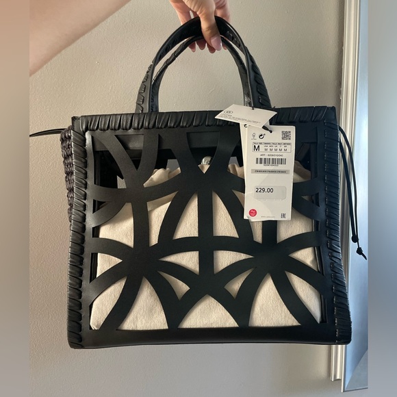 Zara black cut work tote with cross body strap - Picture 10 of 10